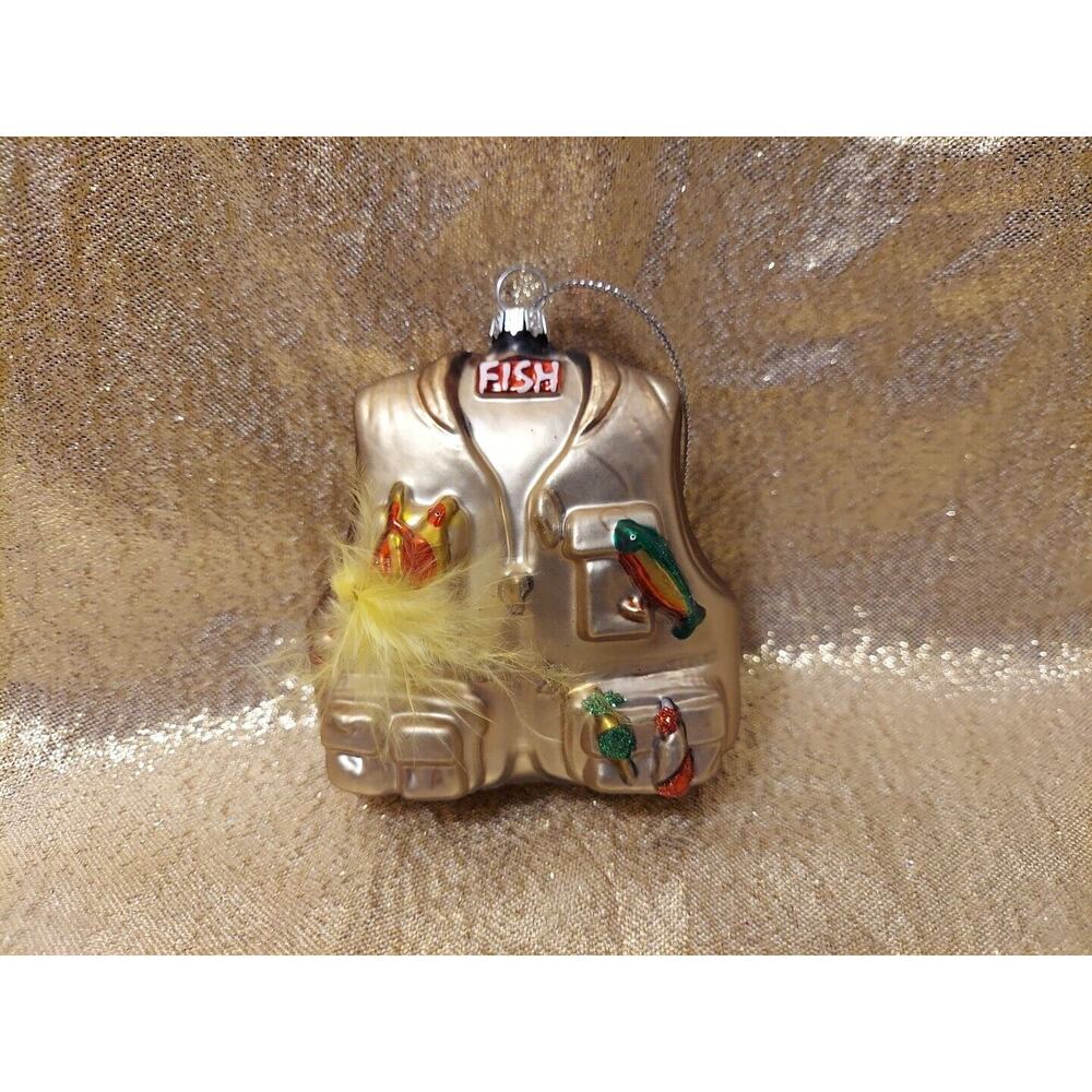 Hands Painted Metal Ornament Fishing Vest Holiday Decor